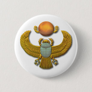 Ancient Egyptian Sacred Scarab - Gold 6 Cm Round Badge