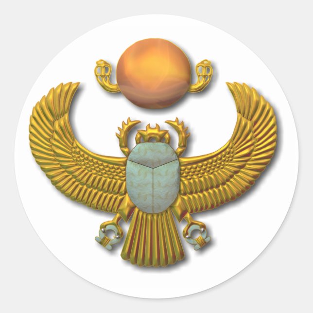 Ancient Egyptian Sacred Scarab - Gold Classic Round Sticker (Front)
