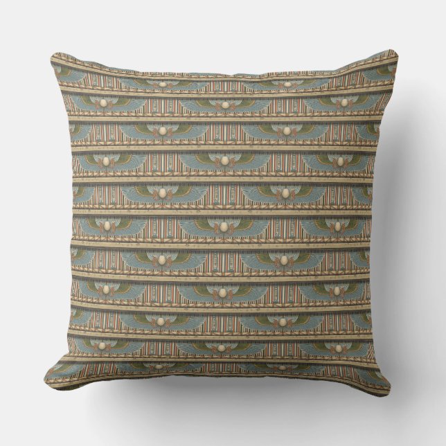 Ancient Egyptian Scarab and Hieroglyph Pattern Cushion (Front)