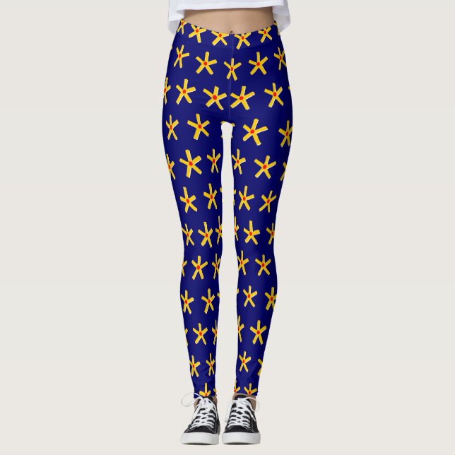 Ancient Egyptian Style Star Pattern v2 - Deep Navy Leggings (Front)