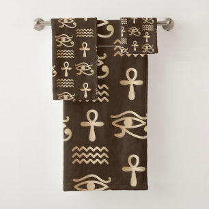 Ancient Egyptian Symbols Ankh Eye of Horus Bath Towel Set