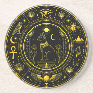 Ancient Egyptian Symbols Black Gold Pattern Luxury Coaster