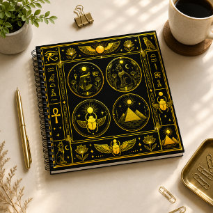 Ancient Egyptian Symbols Black Gold Pattern Luxury Notebook