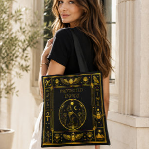 Ancient Egyptian Symbols Black Gold Pattern Luxury Tote Bag