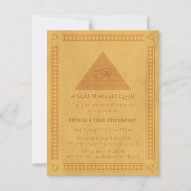 Ancient Egyptian Themed Birthday Party Invitations (Front)