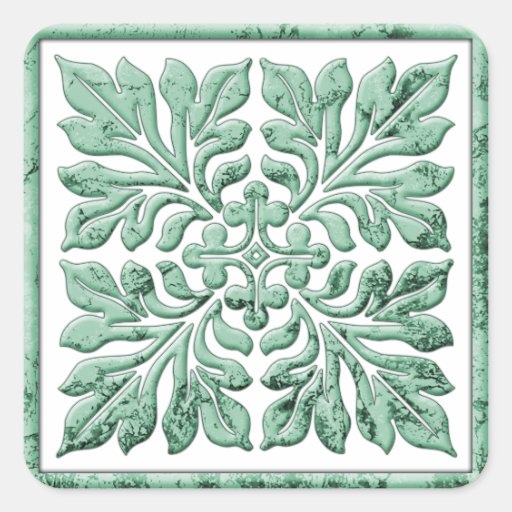 Image of Ancient english tile cool faded green Square Sticker