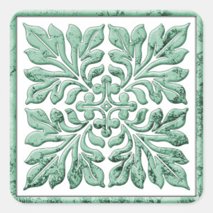 Ancient english tile cool faded green square sticker