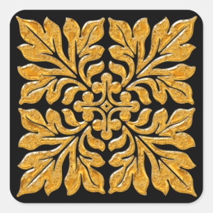 Ancient english tile shiny bright gold square sticker