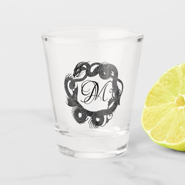 Ancient Entwined Dragon Personalised  Shot Glass (Front)