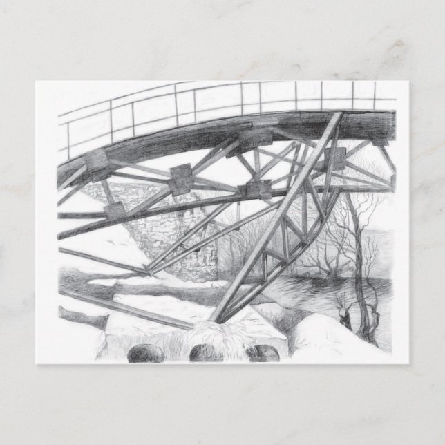 Ancient footbridge. Pencil drawing. Postcard (Front)