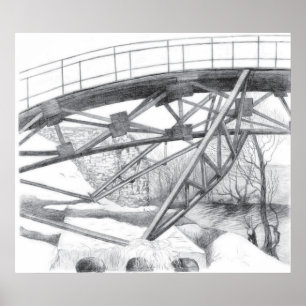 Ancient footbridge. Pencil drawing. Poster