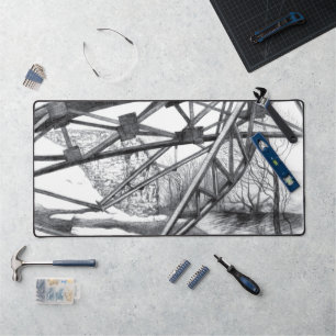 Ancient footbridge pencilart Monochrome Desk Mat