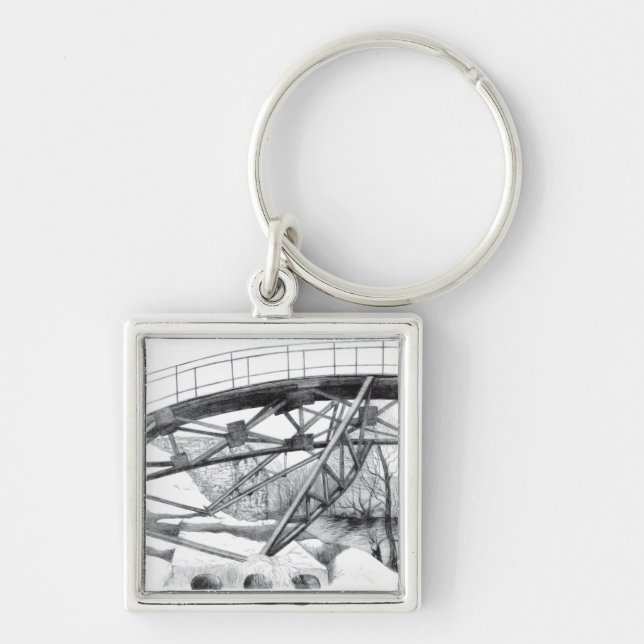 Ancient footbridge pencilart Monochrome Key Ring (Front)