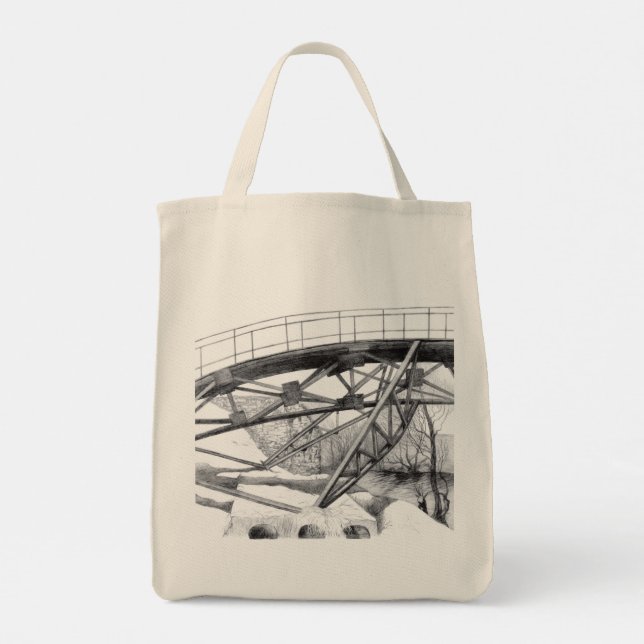 Ancient footbridge pencilart Monochrome Tote Bag (Back)