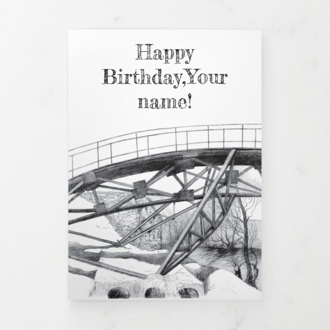 Ancient footbridge pencilart Monochrome Tri-Fold Card (Cover)