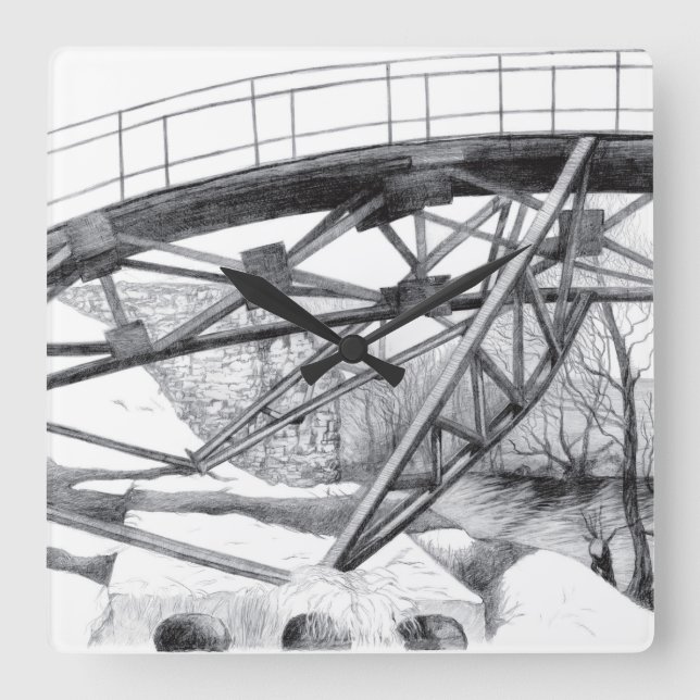 Ancient footbridge square wall clock (Front)