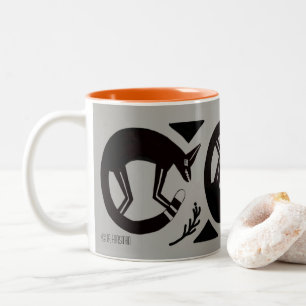 Ancient foxes  and flowers on grey/orange mug