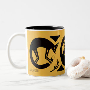 Ancient foxes and flowers on Indian yellow mug