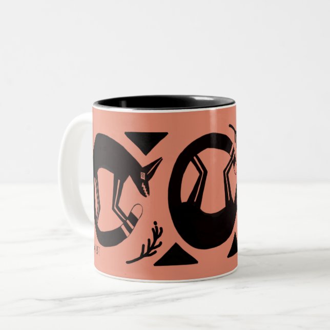 Ancient foxes  and flowers on orange mug (Front Left)