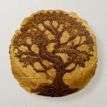 Ancient Gold  Brown Rustic Tree of LIfe by kedoki  Round Cushion<br><div class="desc">Ancient Gold  Brown Rustic Tree of LIfe by kedoki</div>