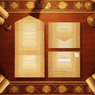 Ancient Gold Hieroglyphic Motifs Wedding Foil All In One Invitation