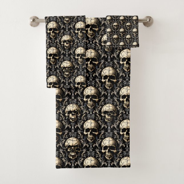 Ancient Gothic Skulls Bath Towel Set (Insitu)