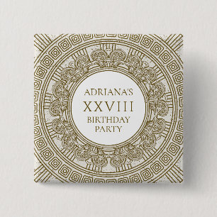 Ancient Greece Birthday Party with stone elements 15 Cm Square Badge