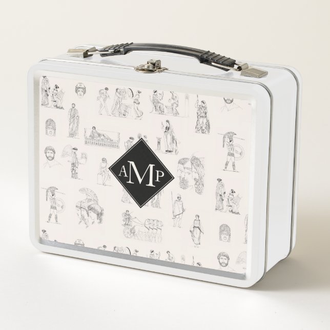 Ancient Greece Greek History Pattern Monogram Metal Lunch Box (Front)