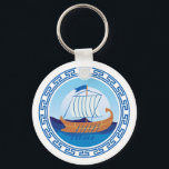 Ancient Greece Ship Design Keychain<br><div class="desc">Greece keychain with a design of an ancient Greek ship. This design features an Ancient Greece ship and the Greek key lines pattern in a circle design with the sea and sky. This keychain is the ideal gift,  souvenir or to use while you are on a trip to Greece.</div>