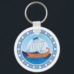 Ancient Greece Ship Design Keychain<br><div class="desc">Greece keychain with a design of an ancient Greek ship. This design features an Ancient Greece ship and the Greek key lines pattern in a circle design with the sea and sky. This keychain is the ideal gift, souvenir or to use while you are on a trip to Greece.</div>