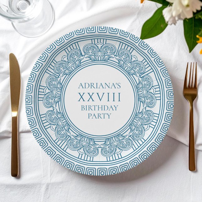 Ancient Greece themed birthday party in blue Paper Paper Plate (Creator Uploaded)