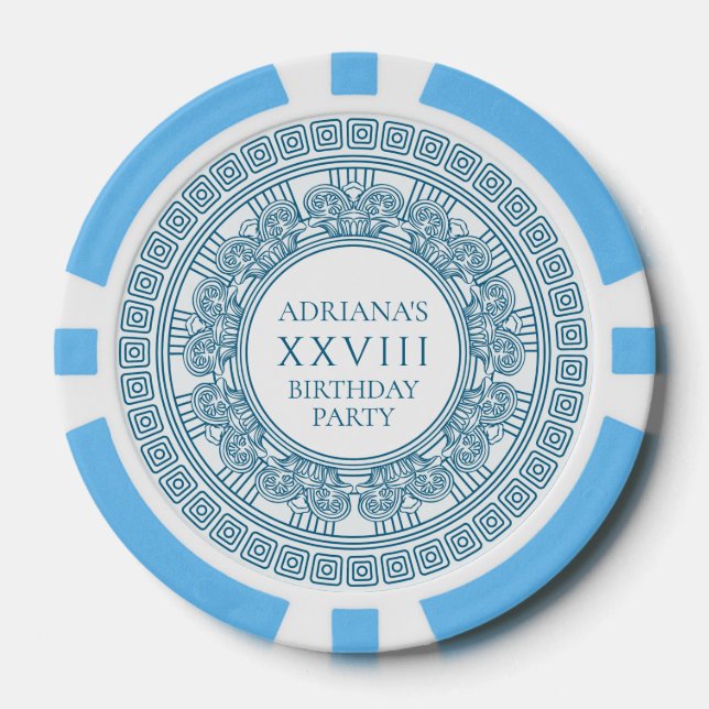 Ancient Greece themed party  with blue pattern Poker Chips (Front)