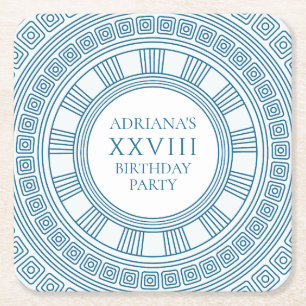 Ancient Greece themed party  with blue pattern Square Paper Coaster