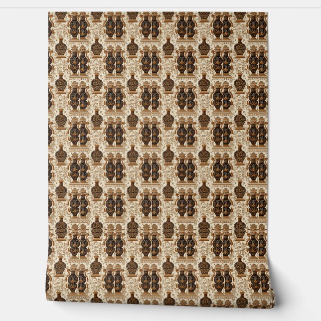 Ancient Greece Toile de Jouy Classic Vases Pattern Wallpaper (Unrolling)