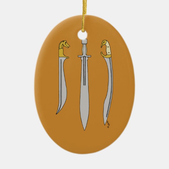 Ancient Greek Blades Ceramic Tree Decoration (Front)