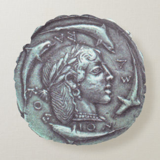 ancient Greek coin dolphins & portrait pillow