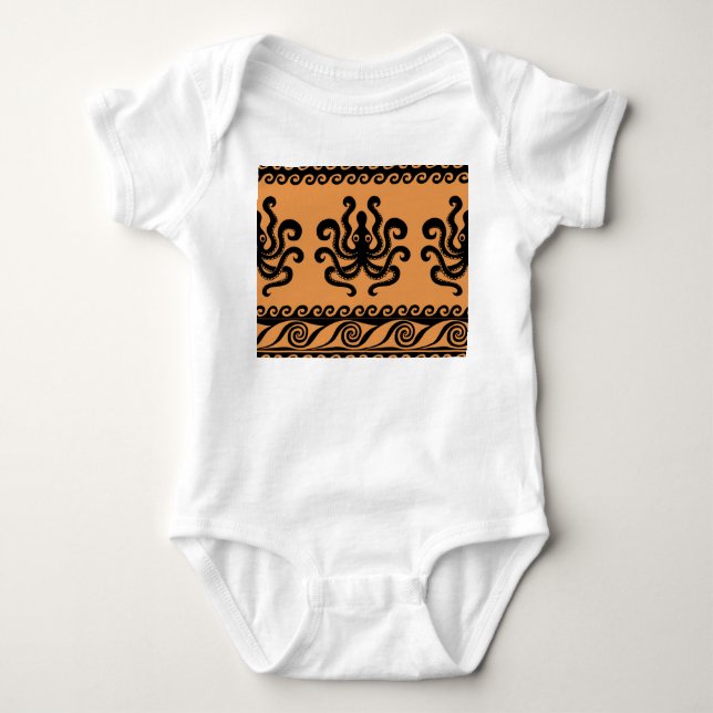 Ancient Greek octopus, wave pattern Baby Bodysuit (Front)