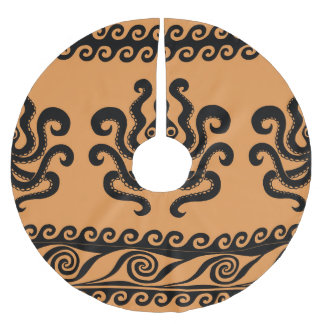Ancient Greek octopus, wave pattern Brushed Polyester Tree Skirt