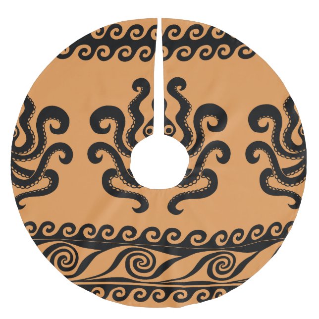 Ancient Greek octopus, wave pattern Brushed Polyester Tree Skirt (Front)