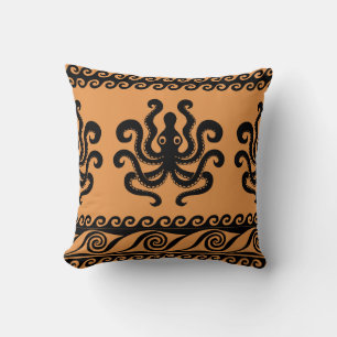 Ancient Greek octopus, wave pattern Cushion