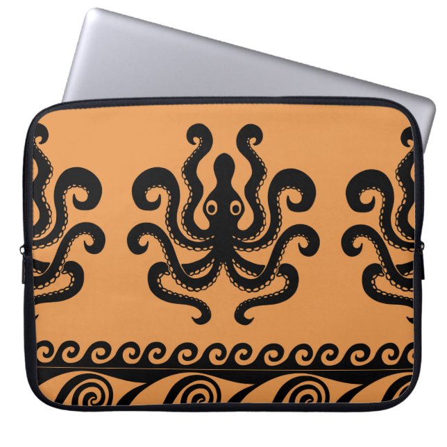 Ancient Greek octopus, wave pattern Laptop Sleeve (Front)