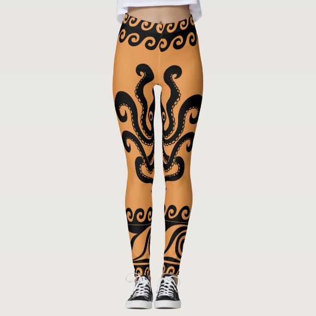 Ancient Greek octopus, wave pattern Leggings (Front)