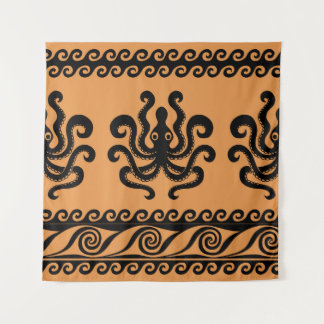 Ancient Greek octopus, wave pattern Tapestry