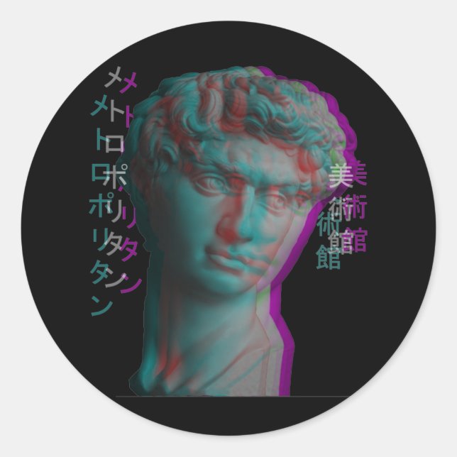 Ancient Greek Sculpture Vaporwave Statue Head Classic Round Sticker (Front)