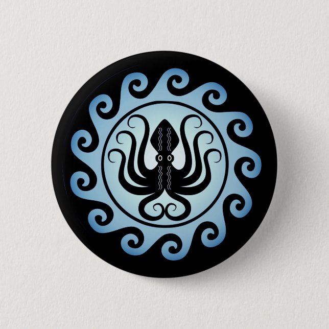 Ancient Greek Shields: Octopus (Water) 6 Cm Round Badge (Front)