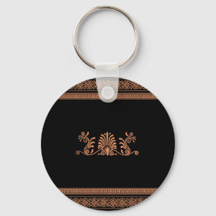 Ancient Greek Style Black and Orange Floral Design Key Ring