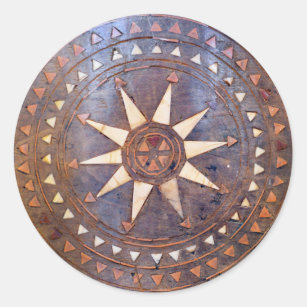 ancient greek symbol wood ethnic sun motif carved classic round sticker