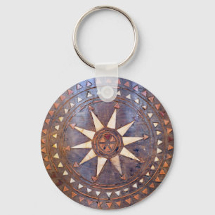 ancient greek symbol wood ethnic sun motif carved key ring