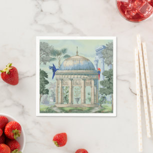 Ancient Greek Temple Garden Macaw Bird Pixie Green Napkin
