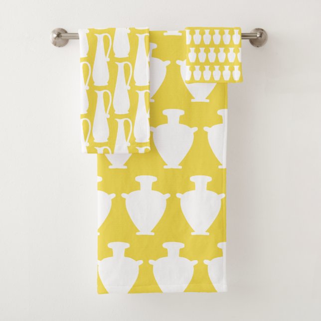 Ancient Greek White Vases Jars Pattern Towels Set (Insitu)